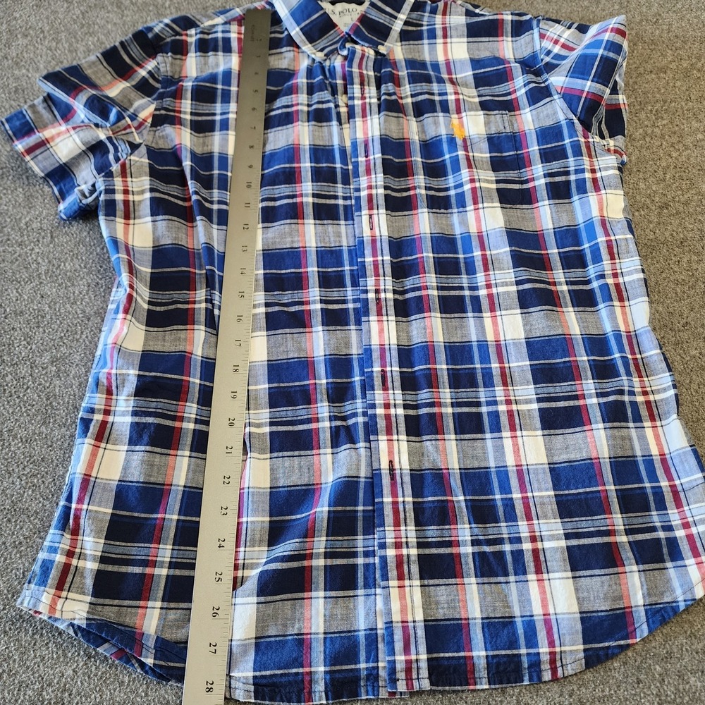 U.S. Polo Assn Plaid Button Front Shirt Men's Large Blue Red Stretch Casual - Picture 7 of 8